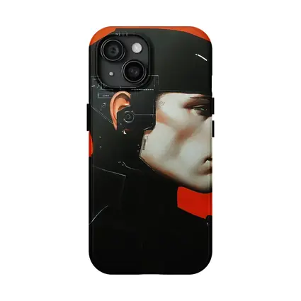 Cyberpunk Soldier Portrait Red Background Art