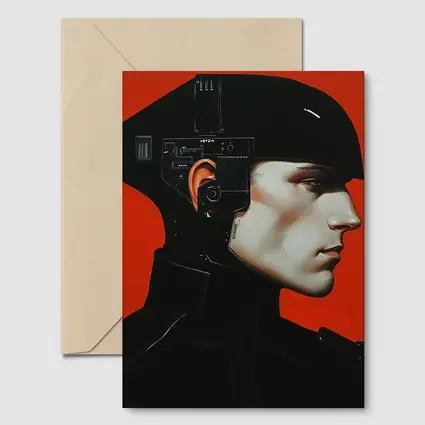 Cyberpunk Soldier Portrait Red Background Art