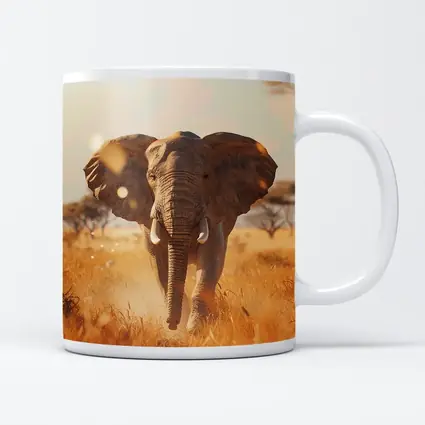 African Elephant Walking Through Golden Savanna