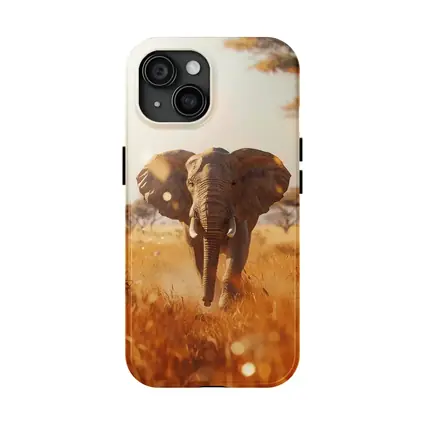 African Elephant Walking Through Golden Savanna