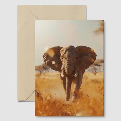 African Elephant Walking Through Golden Savanna