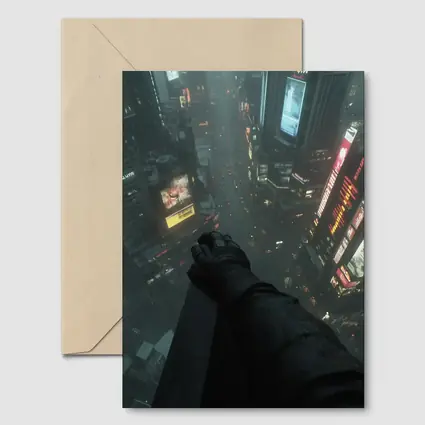 Dark Figure Overlooking Rainy Neon City Streets