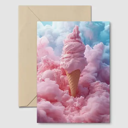 Pink Ice Cream Cone Cotton Candy Clouds