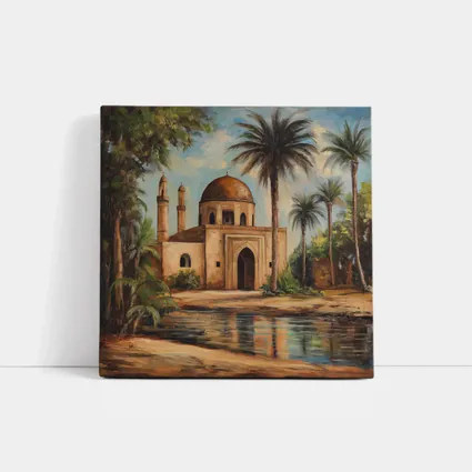Mosque Oil Painting With Palm Trees