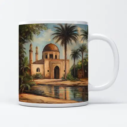 Mosque Oil Painting With Palm Trees