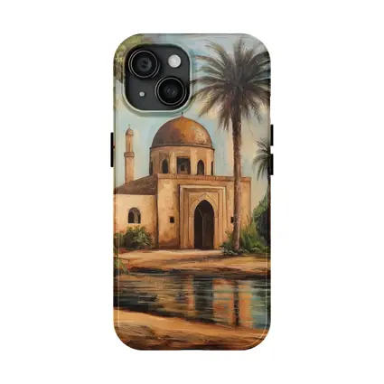 Mosque Oil Painting With Palm Trees