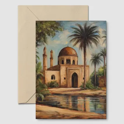 Mosque Oil Painting With Palm Trees