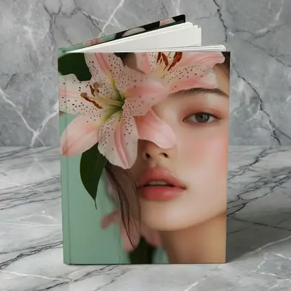 Asian Woman Portrait Pink Lily Flower