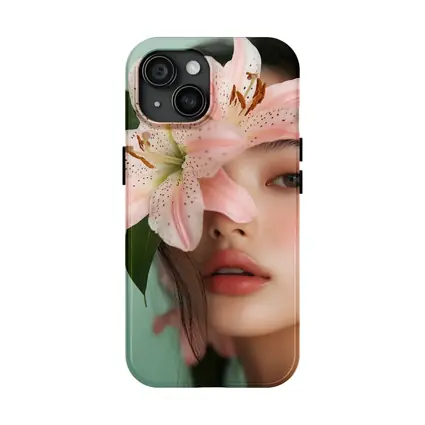 Asian Woman Portrait Pink Lily Flower