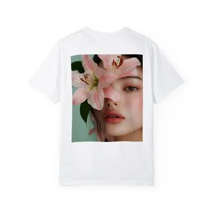 Asian Woman Portrait Pink Lily Flower