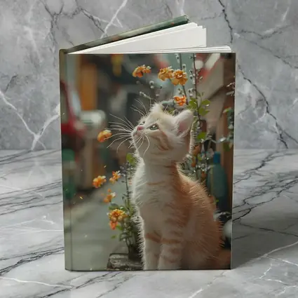 Ginger Kitten Sitting By Street Flowers