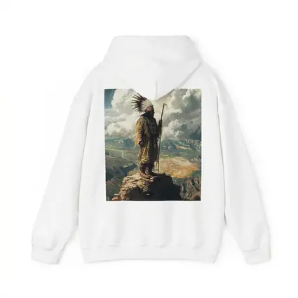 Native American Chief Standing On Rocky Cliff