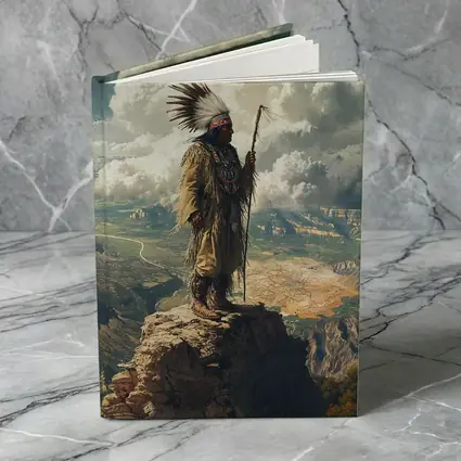 Native American Chief Standing On Rocky Cliff