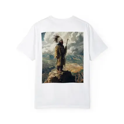 Native American Chief Standing On Rocky Cliff
