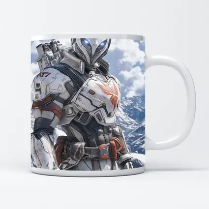 Futuristic Armored Warrior Snowy Mountain Background