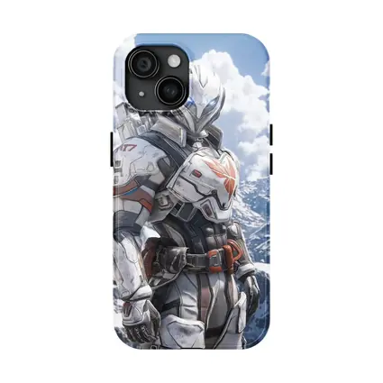 Futuristic Armored Warrior Snowy Mountain Background
