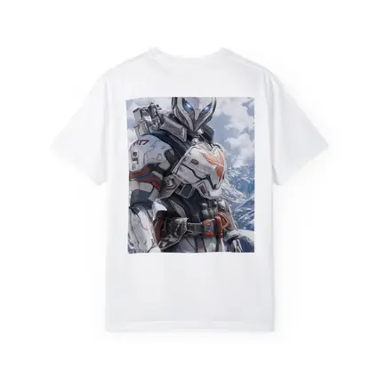 Futuristic Armored Warrior Snowy Mountain Background