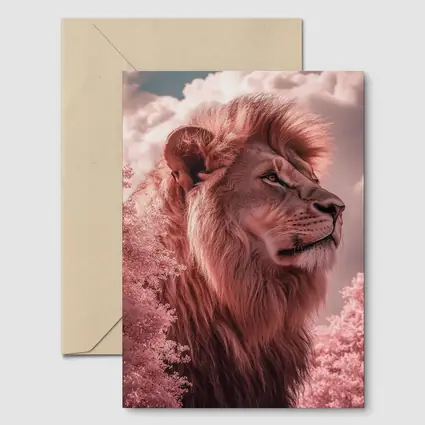 Pink Lion Portrait Dreamy Cloud Sky