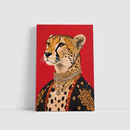Royal Cheetah Portrait Red Background Fashion Art