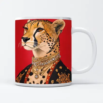 Royal Cheetah Portrait Red Background Fashion Art