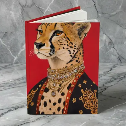 Royal Cheetah Portrait Red Background Fashion Art