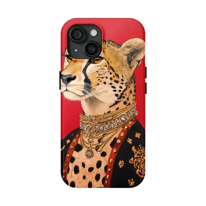 Royal Cheetah Portrait Red Background Fashion Art