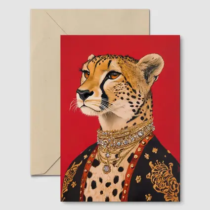 Royal Cheetah Portrait Red Background Fashion Art