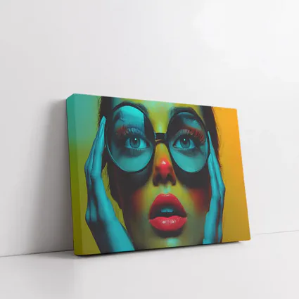 Bold Woman Round Glasses Neon Portrait