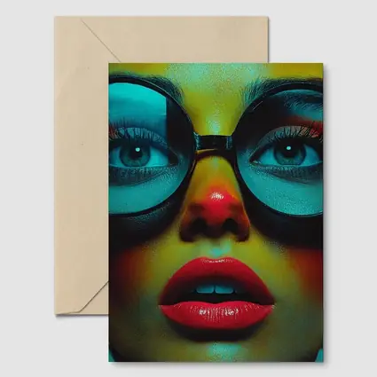 Bold Woman Round Glasses Neon Portrait
