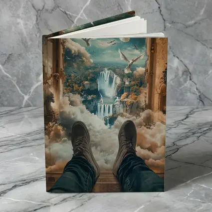 Surreal Waterfall View Doves Clouds Fantasy