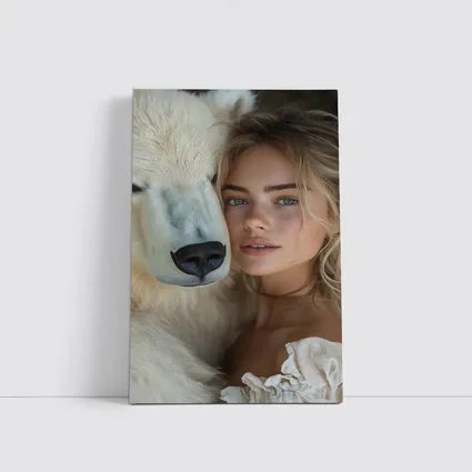Young Woman With White Polar Bear Portrait