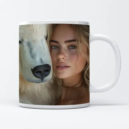 Young Woman With White Polar Bear Portrait