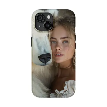 Young Woman With White Polar Bear Portrait