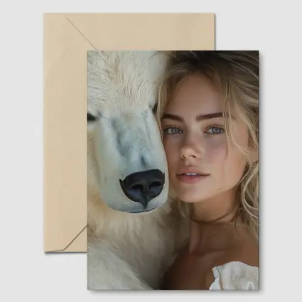 Young Woman With White Polar Bear Portrait