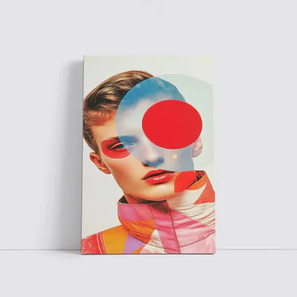 Fashion Portrait Collage Art Red Geometric