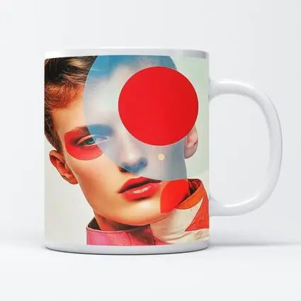 Fashion Portrait Collage Art Red Geometric