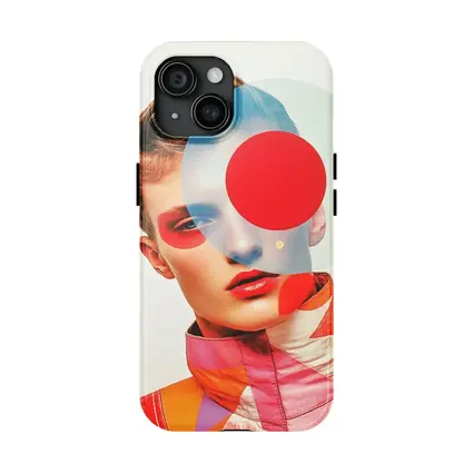 Fashion Portrait Collage Art Red Geometric