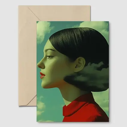 Woman Profile Surreal Sky Clouds Art