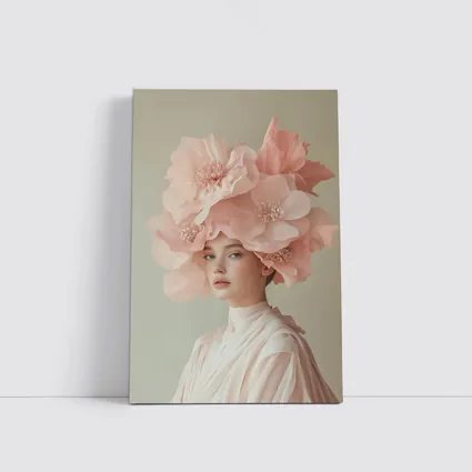 Woman With Pink Floral Headdress Soft Background