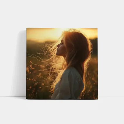 Red Hair Woman Golden Sunset Field
