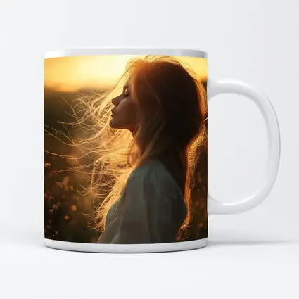 Red Hair Woman Golden Sunset Field