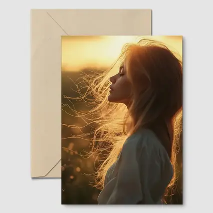 Red Hair Woman Golden Sunset Field