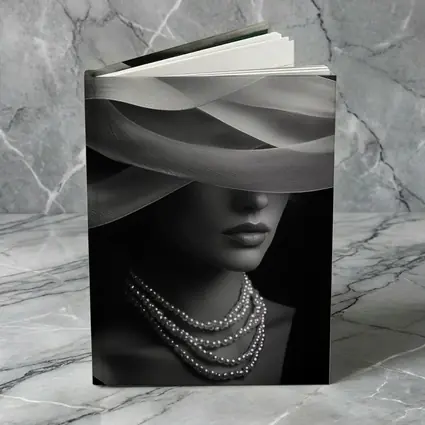 Elegant Woman Pearl Necklace Wide Hat Black