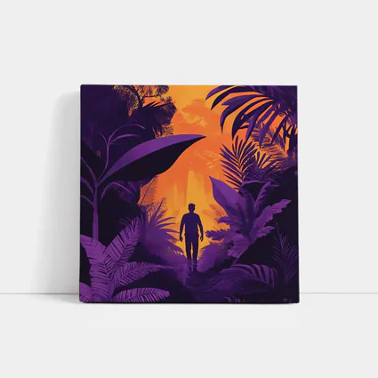 Man Silhouette Walking Through Purple Jungle