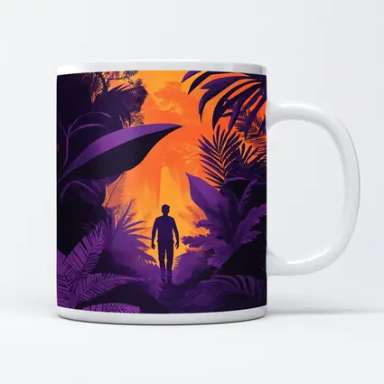 Man Silhouette Walking Through Purple Jungle