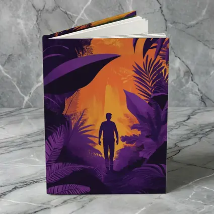 Man Silhouette Walking Through Purple Jungle