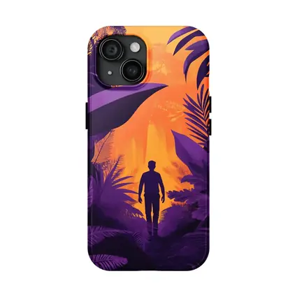 Man Silhouette Walking Through Purple Jungle