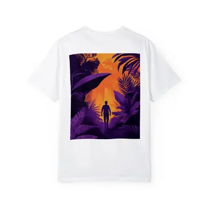 Man Silhouette Walking Through Purple Jungle