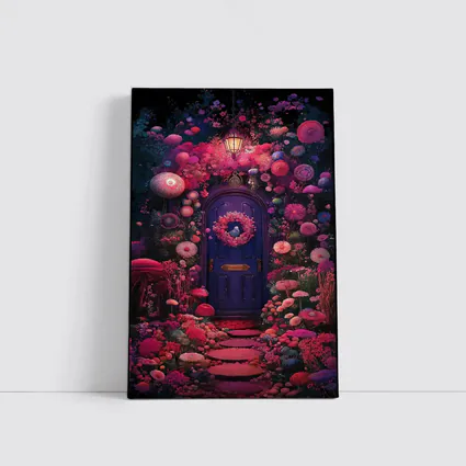 Purple Door Surrounded By Magical Fantasy Flowers