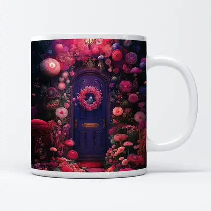 Purple Door Surrounded By Magical Fantasy Flowers